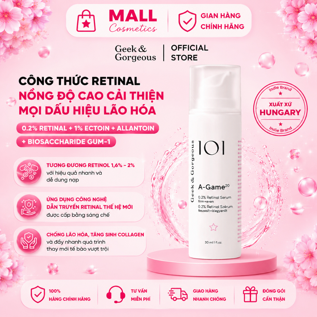 Tinh Chất Retinal Chống Lão Hóa, Tăng Săn Chắc, Mờ Sắc Tố Geek&Gorgeous A-Game 20 30ml