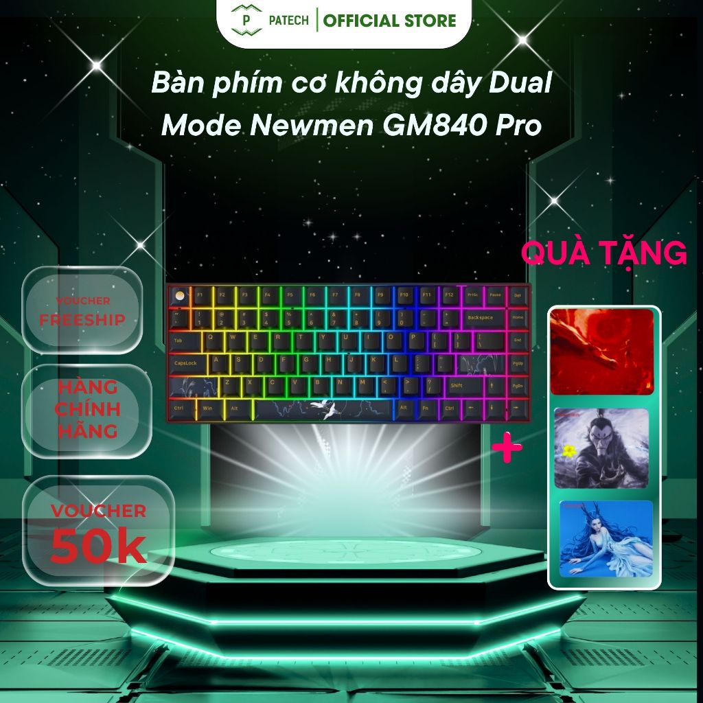 Bàn phím cơ không dây Dual Mode Newmen GM840 Pro(Tiên Hạc-Trăng & Mây | 84 Phím | Bảo hành:24 tháng 