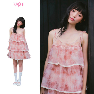 Váy hoa OLV dáng tầng Peach Fleur Layered Ruffled Mini Dress đi chơi mùa hè