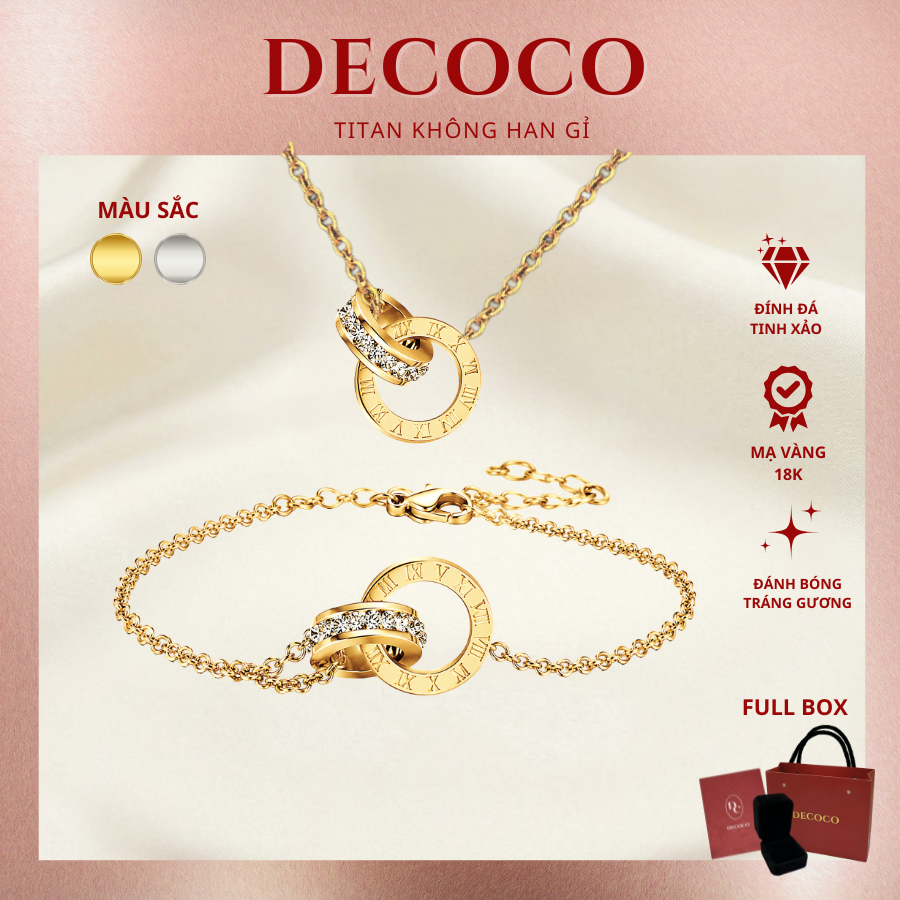 Bộ trang sức vòng cổ và vòng tay Timeless DECOCO ACC vòng tròn vô cực titan không đen gỉ ( kèm Túi g