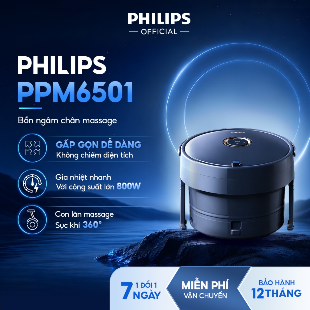 Bồn Ngâm Chân Massage PHILIPS 6501- thiết kế gấp gọn, gia nhiệt với công suất lớn 800W