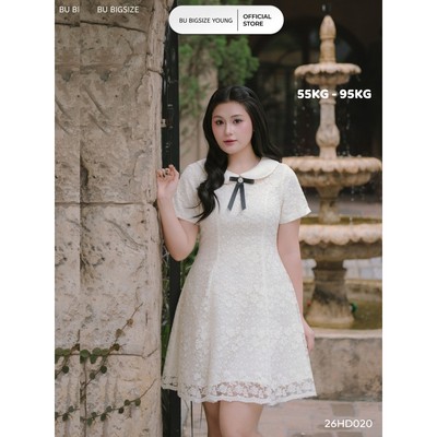 Đầm chiết eo ren phối cổ đính nơ BIGSIZE (55kg đến 95kg) – 26HD020 - [BU Bigsize Young]