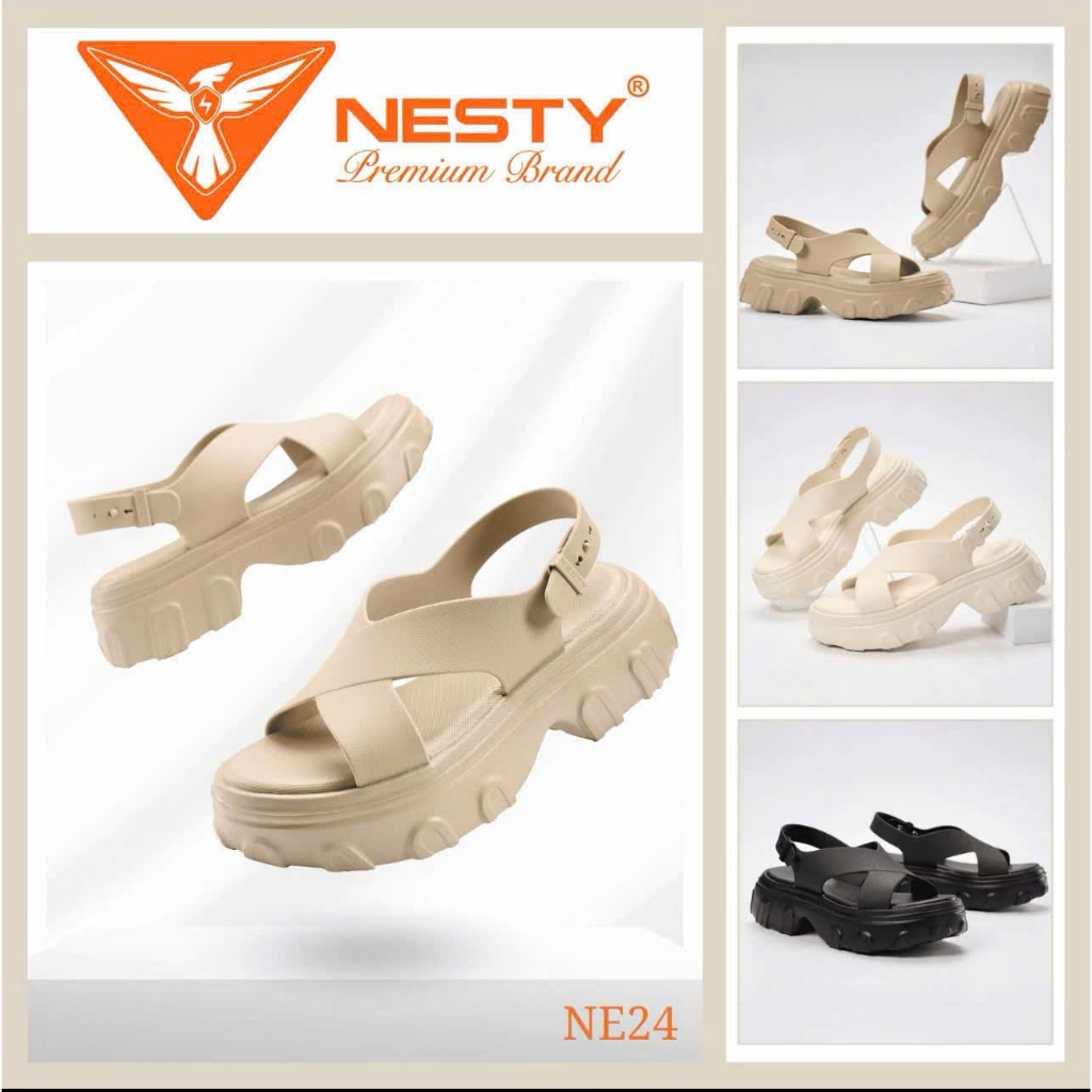 (NE24) DÉP SANDAL ĐẾ CAO QUAI CHÉO CAO CẤP THƯƠNG HIỆU NESTY