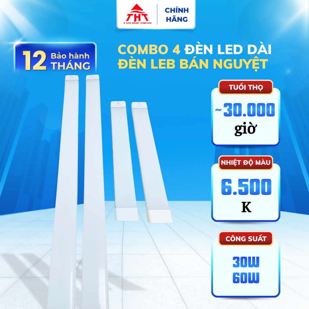 COMBO 2-4 ĐÈN LED DÀI ĐÈN LED BÁN NGUYỆT ĐẦU VUÔNG SIÊU SÁNG TIẾT KIỆM ĐIỆN - CÔNG SUẤT 30W, 60W