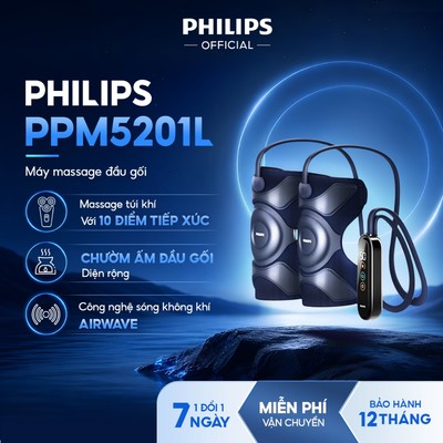 Máy Massage Đầu Gối PHILIPS 5201L-túi khí,chườm ấm,khung định hình,3 chế độ massage cho hiệu quả thư giãn vùng đầu gối