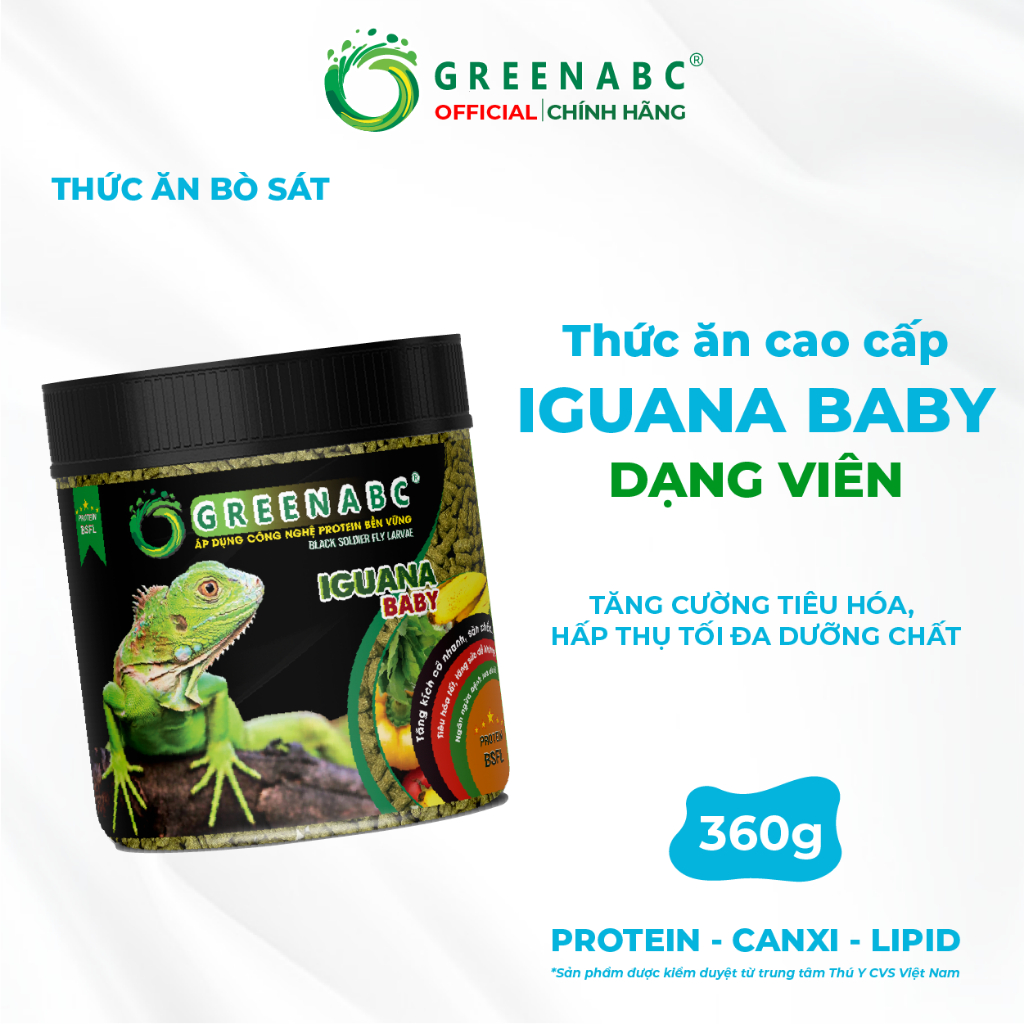 Thức ăn Iguana Baby GREENABC - Dạng Viên - Dinh dưỡng cao cấp dành cho Igu từ 5x đến 9x - Hộp 360g