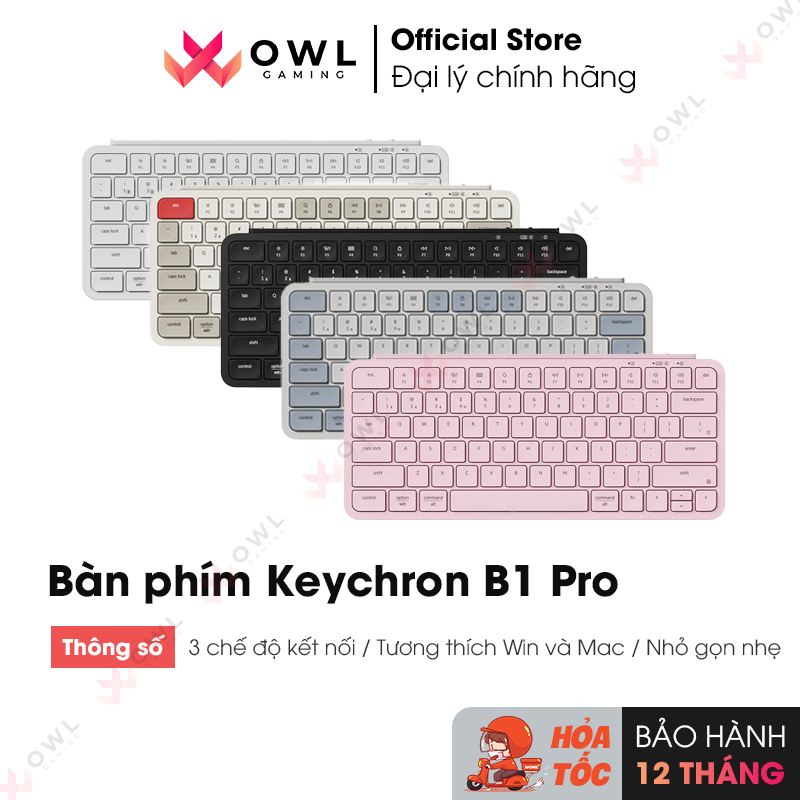 Bàn phím Keychron B1 Pro - Ivory White / White / Deep Black / Blossom Pink / Retro (Hàng chính hãng)