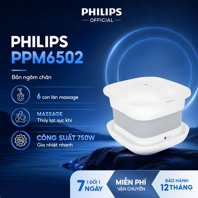 Bồn ngâm chân massage PHILIPS 6502 - Thiết kế gấp gọn tiện lợi, công suất 750W gia nhiệt nhanh