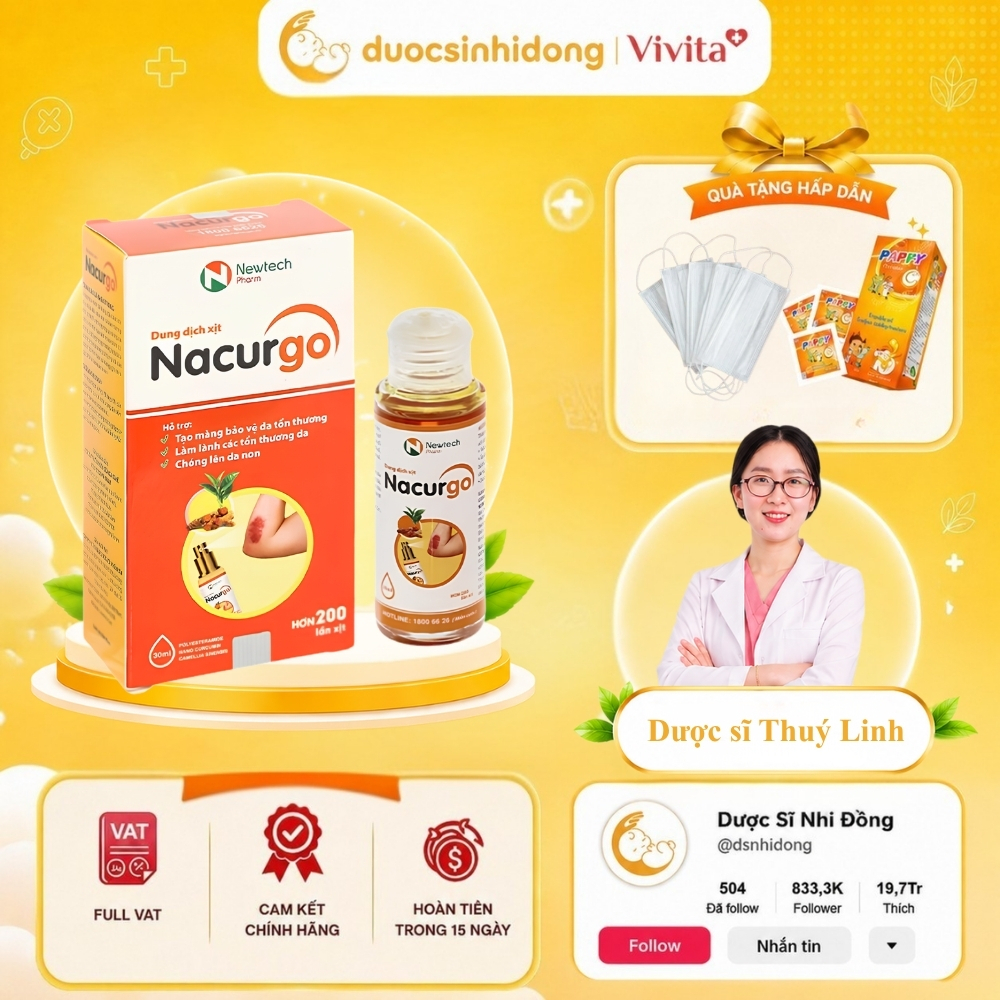 [🔥CHÍNH HÃNG CÓ QUÀ] Dung Dịch Xịt Nacurgo Kháng Khuẩn, Tái Tạo Da - Chai 12ml