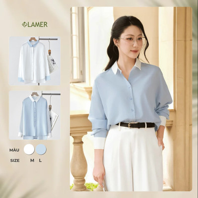 Áo Kiểu Nữ Sơ Mi Công Sở LAMER FASHION Dài Tay Dáng Rộng Oxford Trẻ Trung V61H23Q031 O61H26Q002