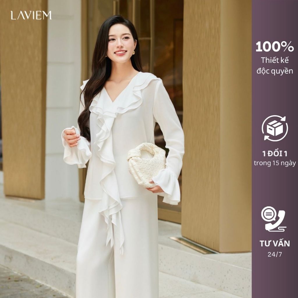 LAVIEM - Áo voan tơ bèo nhún phối quần lụa - Valeria Top & Valeria Pant (Set bán rời)