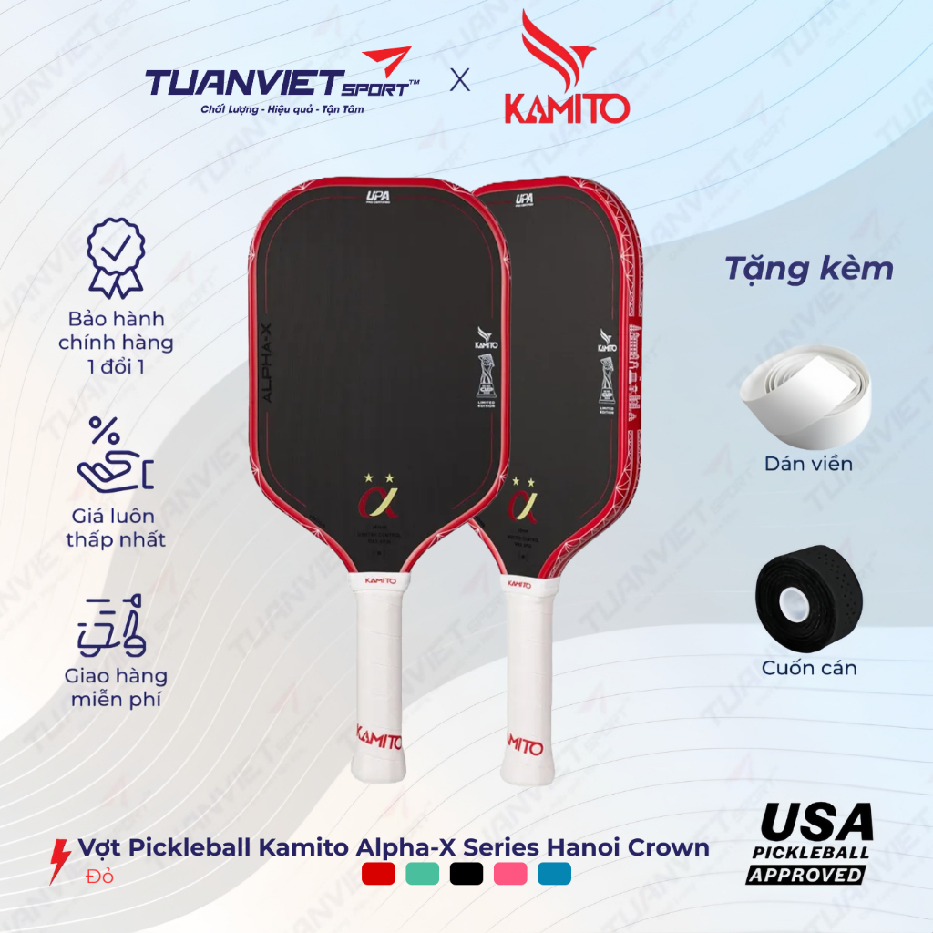 Vợt Pickleball Kamito Alpha-X Champion Series Hanoi Crown | Phiên bản kỷ niệm Lý Hoàng Nam vô địch P