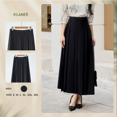 Chân Váy Công Sở Dáng Dài LAMER FASHION Xếp Ly Màu Đen Vải Mềm 2 Lớp L62M26Q002