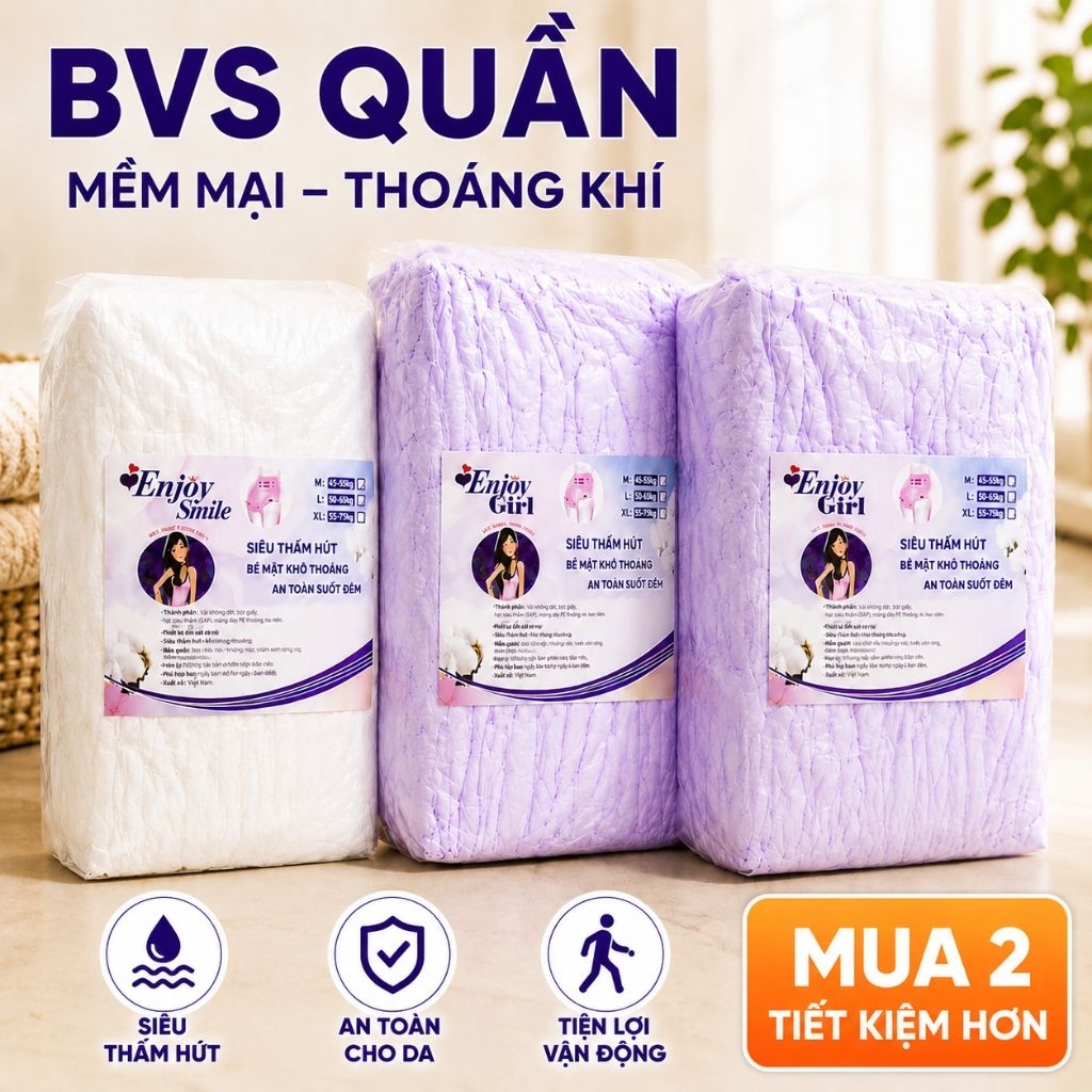 Combo 50 miếng BVS Quần Enjoy Cull - Girl An toàn suốt đêm, đủ size, có màng bọc mềm mại khô thoáng