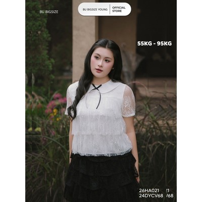 Áo cổ sen ren tầng nơ cổ BIGSIZE (55kg đến 95kg) – 	26HA021 - [BU Bigsize Young]