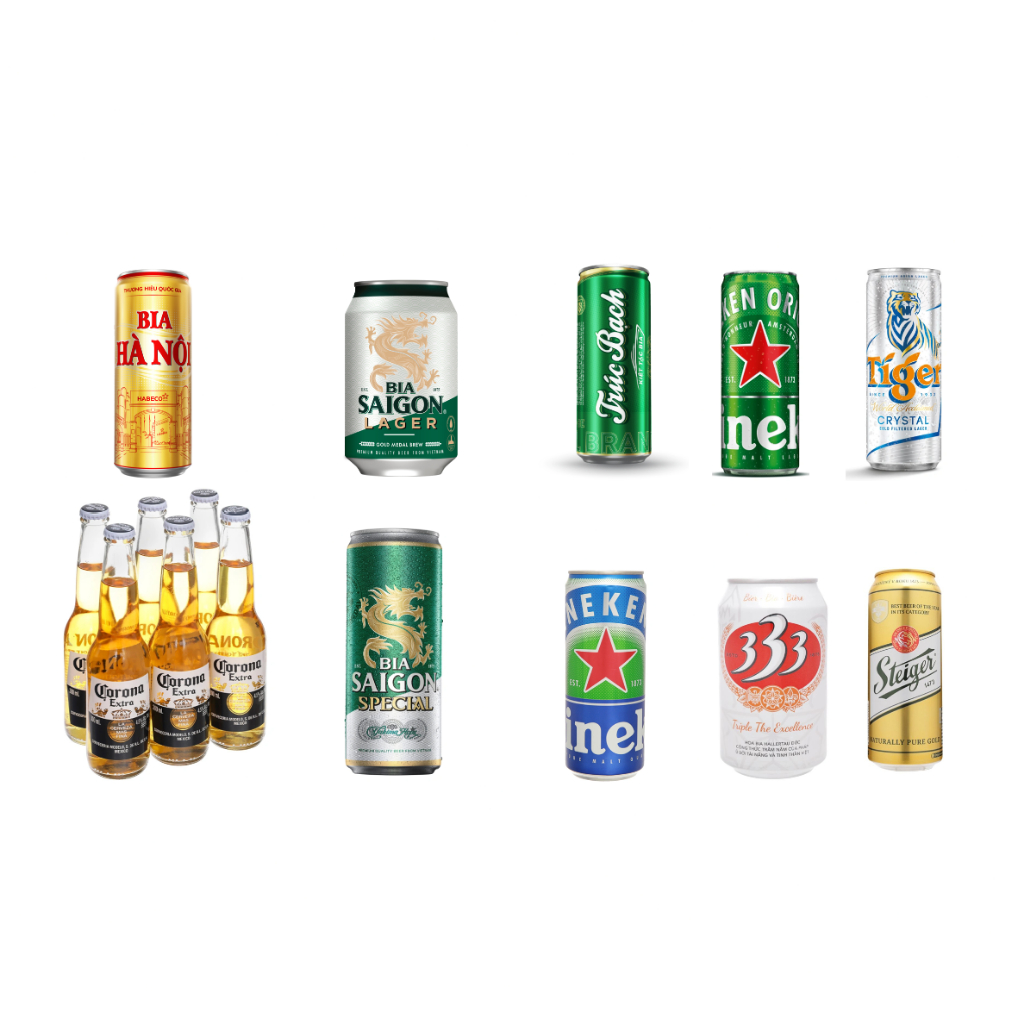 Combo 6 Lon/Chai Bia Lẻ Tự Chọn - Tiger,Heineken,Trúc Bạch,Corona,Sài Gòn,333,Hà Nội,Steiger