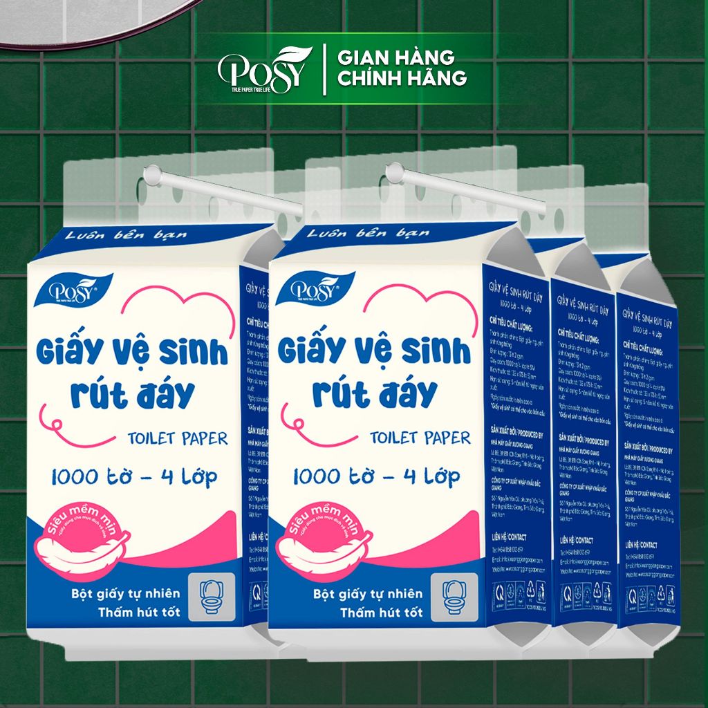 [OUTLET S4] Combo thùng 6 bịch giấy vệ sinh rút đáy Posy 1000 tờ 4 lớp tiết kiệm và tiện lợi
