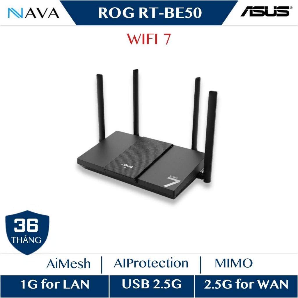 Bộ phát Router WiFi 7 ASUS RT-BE50 / RT-BE58U Băng tần kép, Tốc độ cao