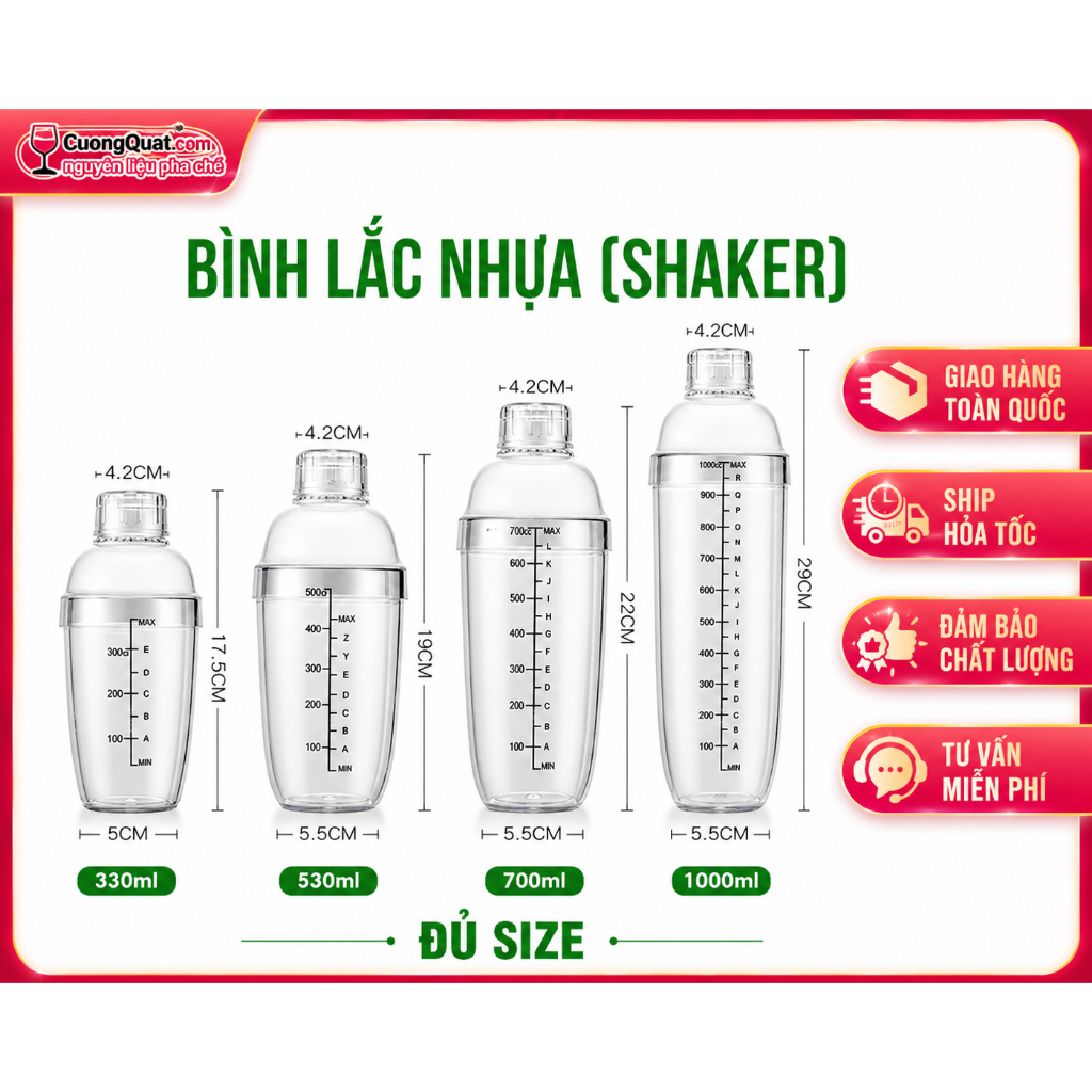 Bình Lắc Nhựa (Shaker) Đủ Size - Cường Quật – Đủ nguyên liệu, chuẩn vị kinh doanh