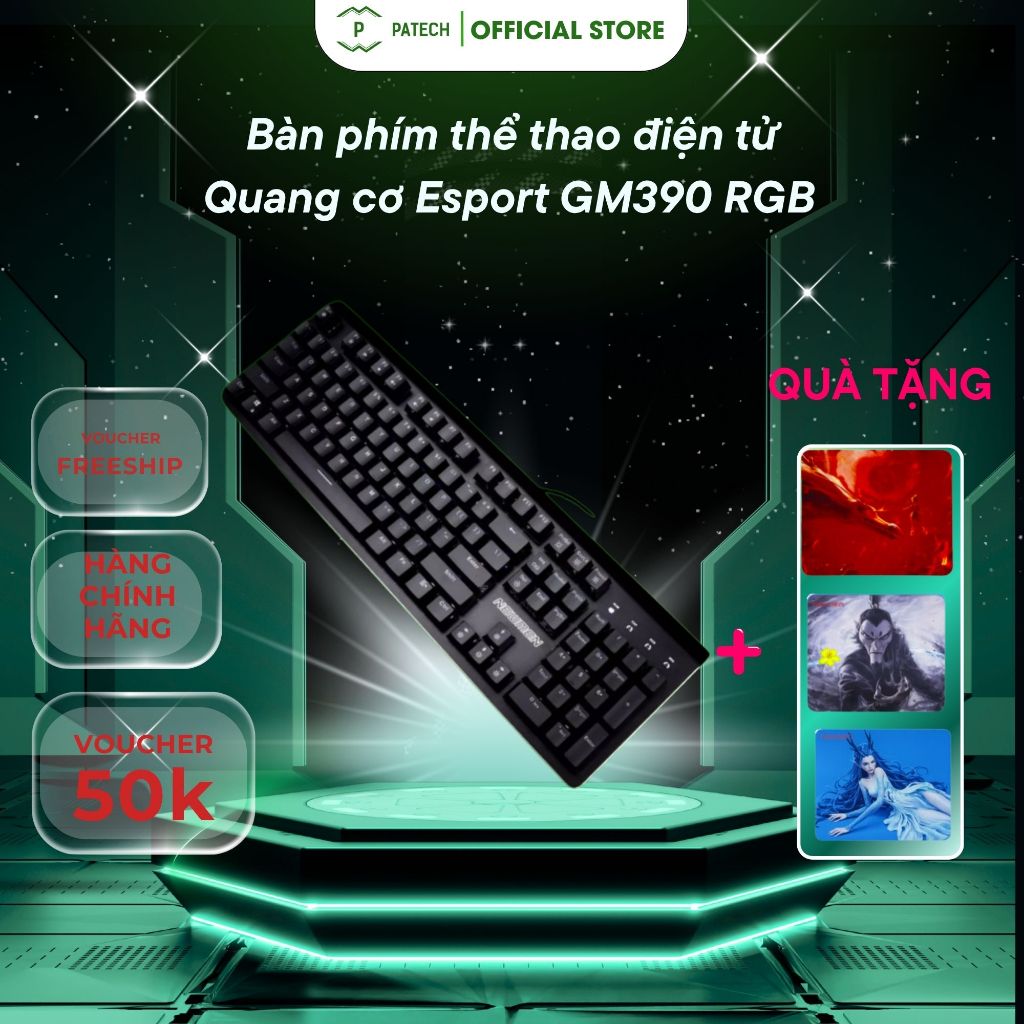Bàn phím thể thao điện tử Quang cơ Esport GM390 RGB IP57 Hàng NEWMEN - Chính hãng - Bảo hành 12-24 t