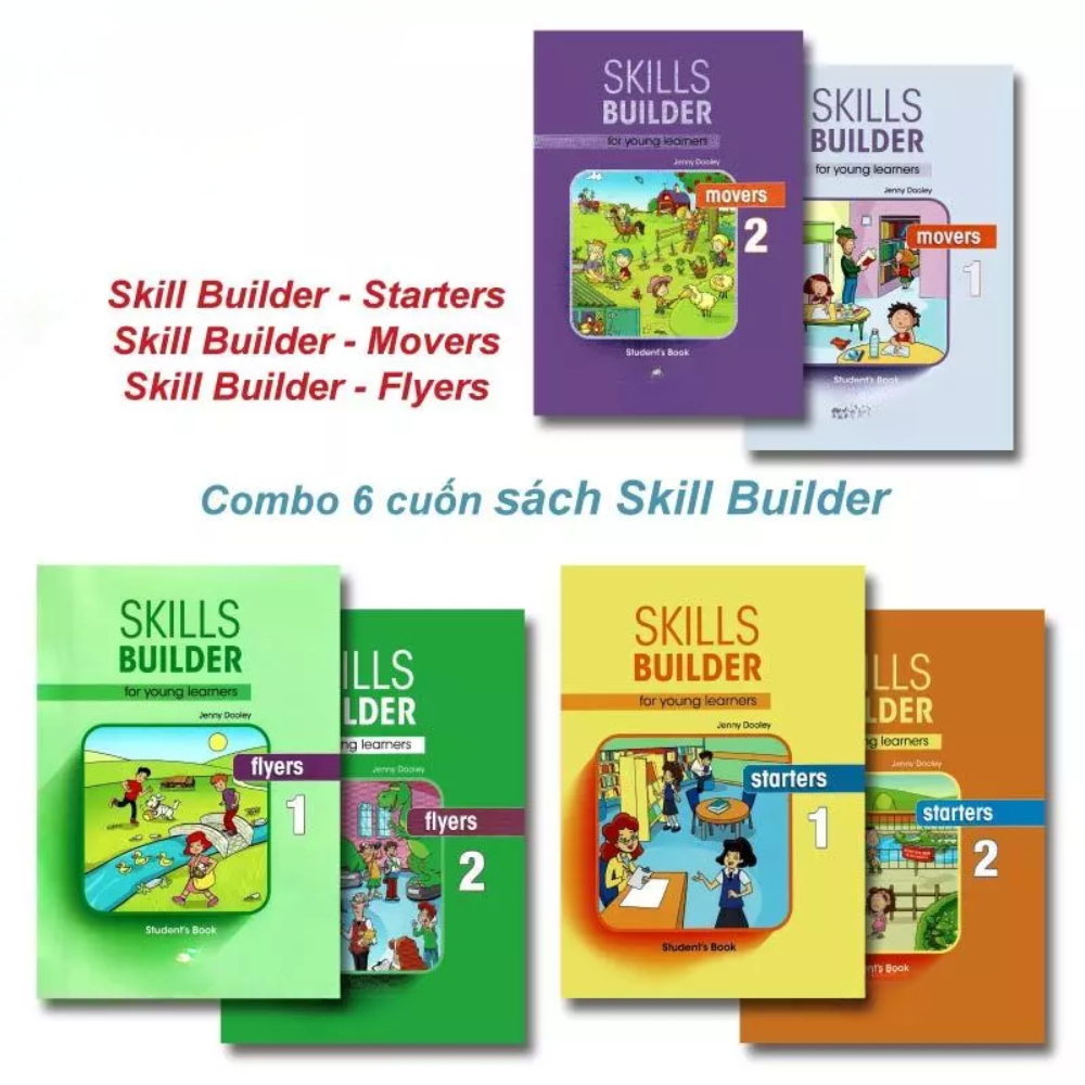 Sách Skills Builder Starters, Flyers, Movers 1+2 (combo 2 cuốn) - tặng kèm audio, In laser