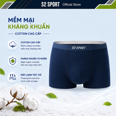 Quần lót boxer S2 SPORT sịp đùi nam cotton cao cấp mềm mịn khử khuẩn thoáng khí thấm hút tốt - SBX09