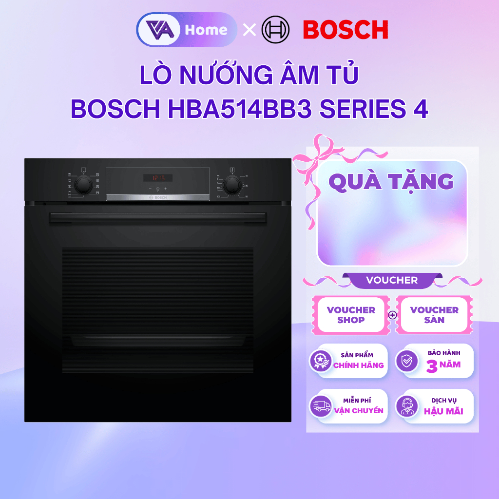 [BOSCH] Lò Nướng Âm Tủ Bosch HBA514BB3 - Series 4 (60×60 cm) - Màu Đen - Bảo hành 3 năm