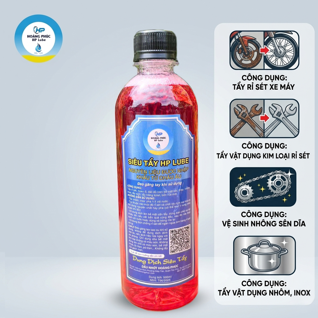 Dung Dịch Rửa Xe Không Chạm, Tẩy Lốc Máy, Rỉ Sét Ố Vàng, Đầu Bò, Tẩy Xe, Kim Loại HP LUBE 500ml