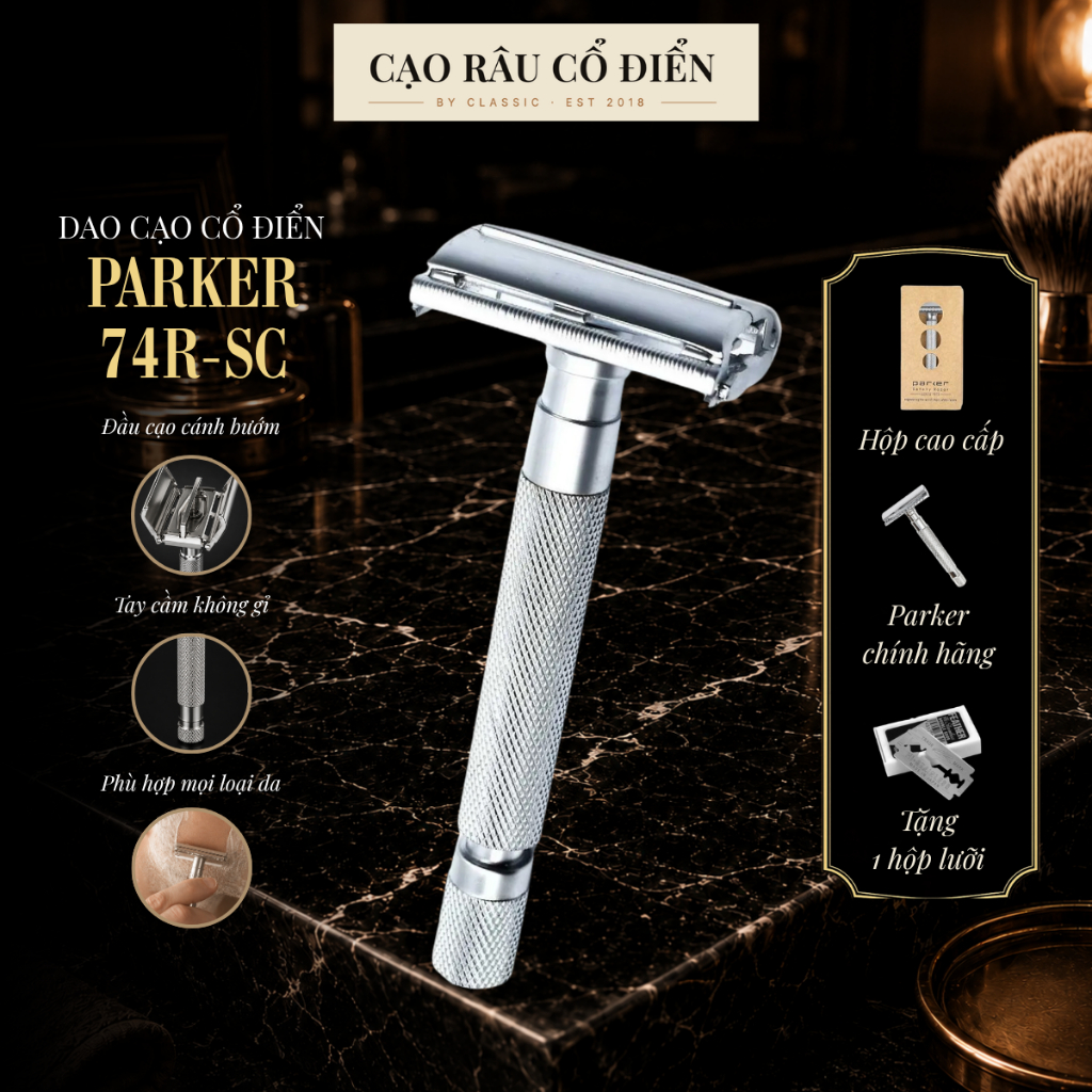 Dao Cạo Râu Parker 74R Safety Razor - Satin Chrome