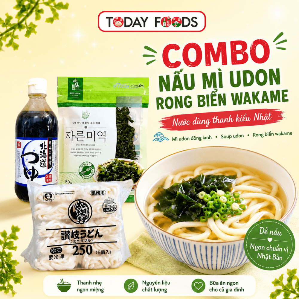 Combo nấu mì Udon rong biển Wakame | Nước dùng thanh kiểu Nhật, mì udon đông lạnh, soup udon, rong b