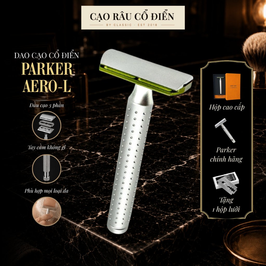 Dao cạo râu Parker AeroShave Aluminum L Safety Razor