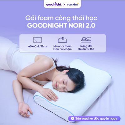 (Svip) Gối Foam Lượn Sóng Chống Đau Vai Gáy Goodnight Nori 2.0 (40x60cm) - Gối Công Thái Học Nâng Đỡ Cổ