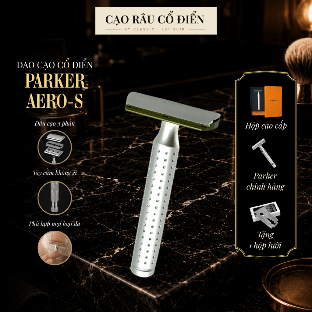 Dao cạo râu Parker AeroShave Aluminum S Safety Razor