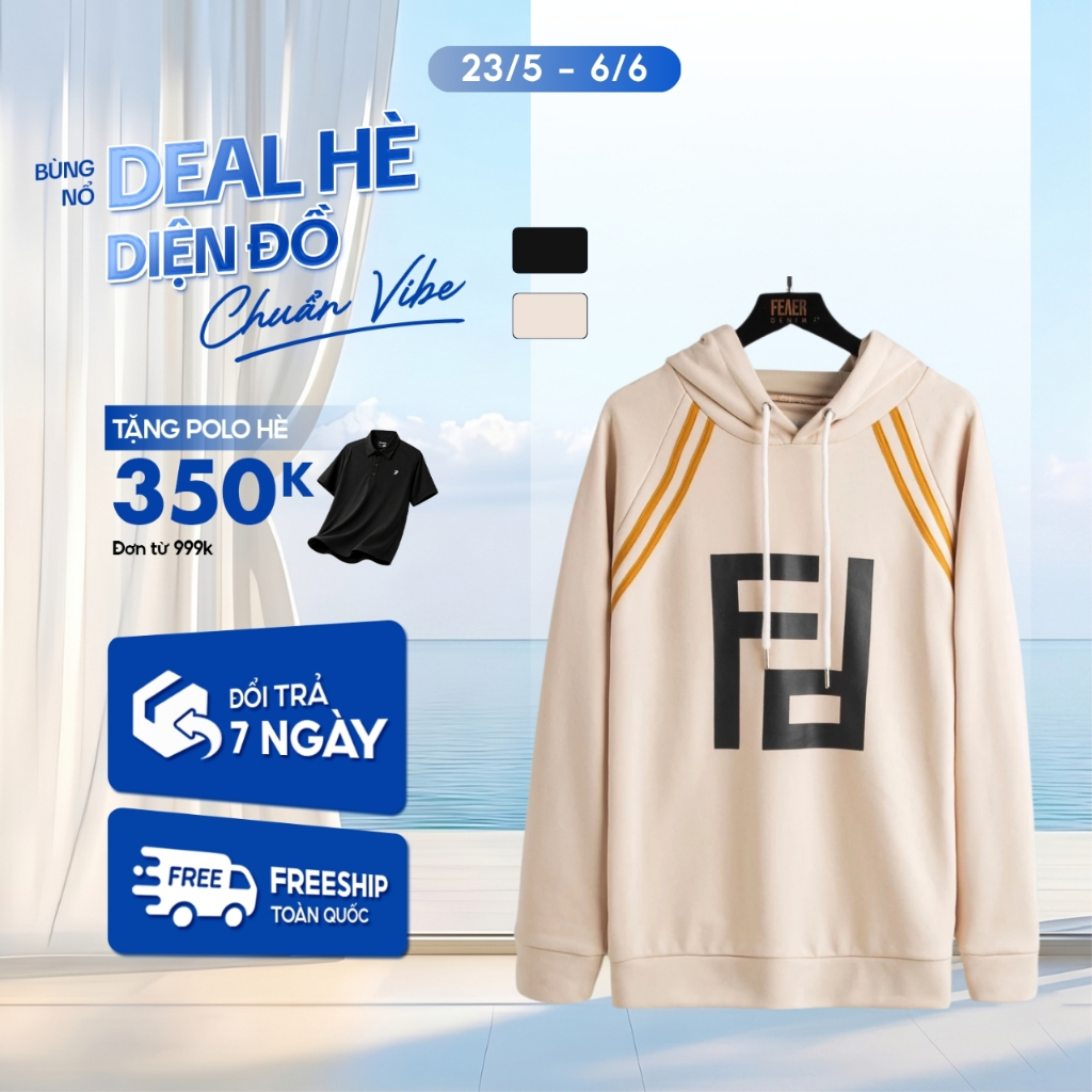[GIÁ CỰC TỐT]  Áo hoodie FEAER DENIM thoáng khí dày dặn  vải nỉ chân cua FD Striped Casual