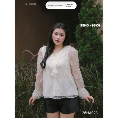 Áo kiểu ren bèo cổ tay loe BIGSIZE (55kg đến 95kg) – 26HA023 - [BU Bigsize Young]