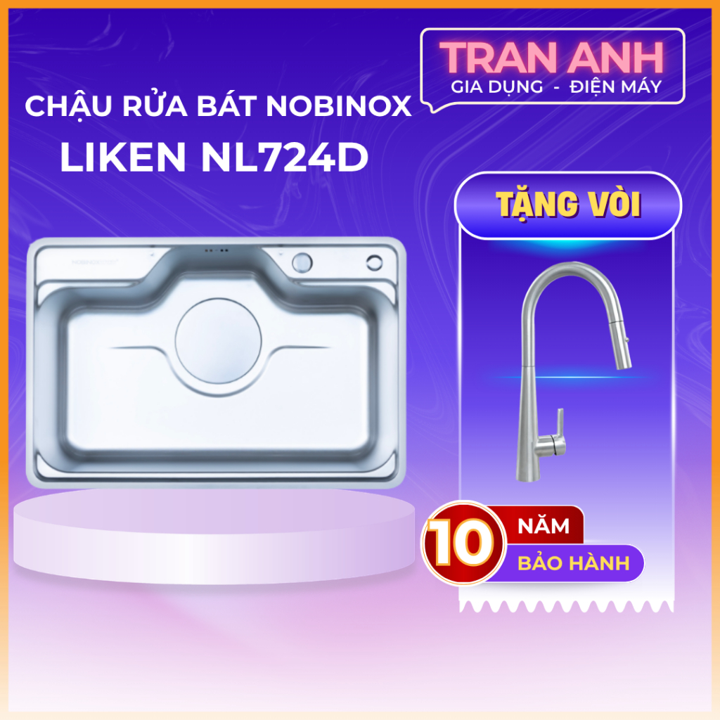 CHẬU RỬA BÁT 1 HỐ NOBINOX LIKEN NL724D | KÍCH THƯỚC 72X48CM | BỀ MẶT MỊN | Hàng chính hãng