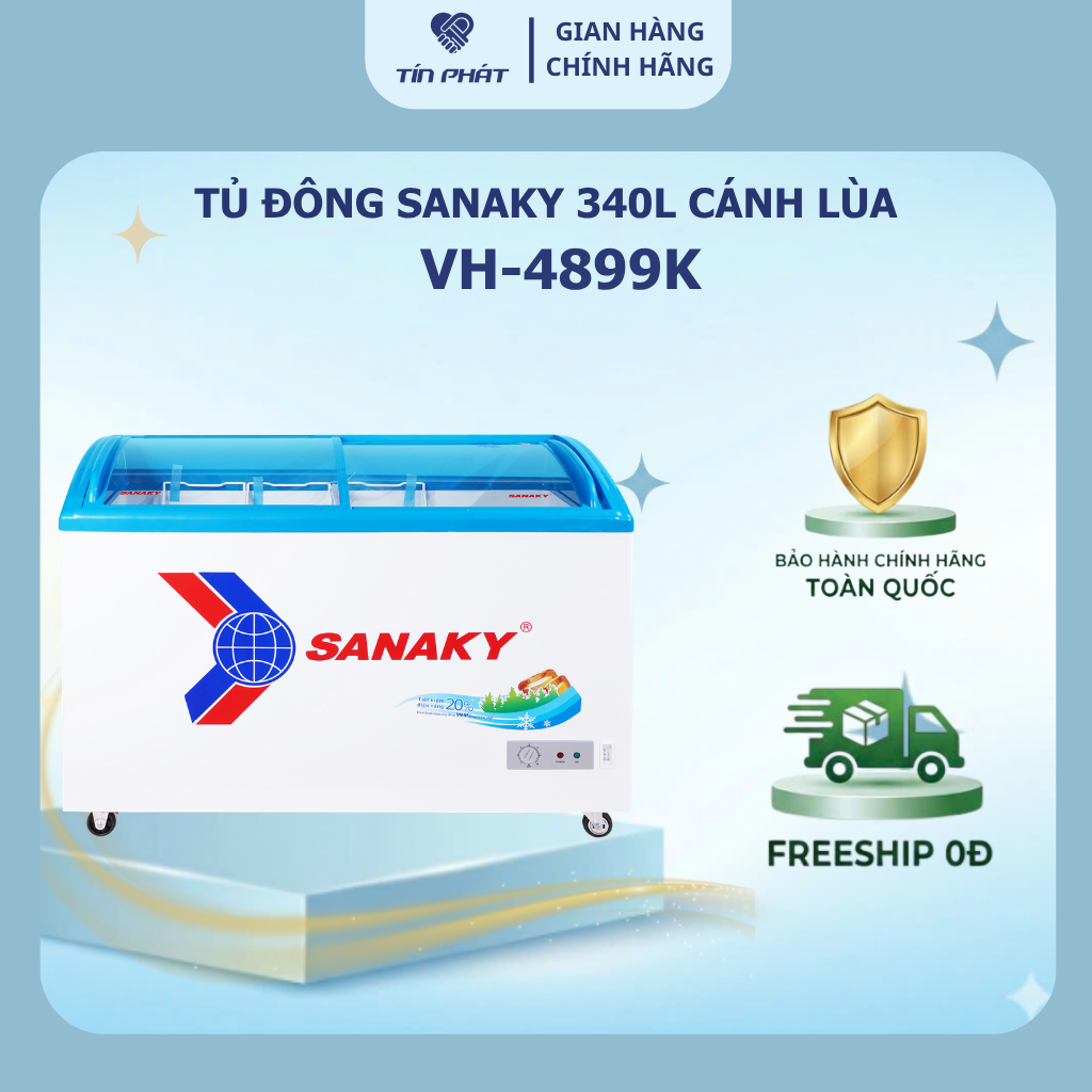 [ Miễn phí giao lắp HN ] Tủ Đông Sanaky mặt kính cánh lùa dàn đồng 340 lít VH 4899K - Chính hãng