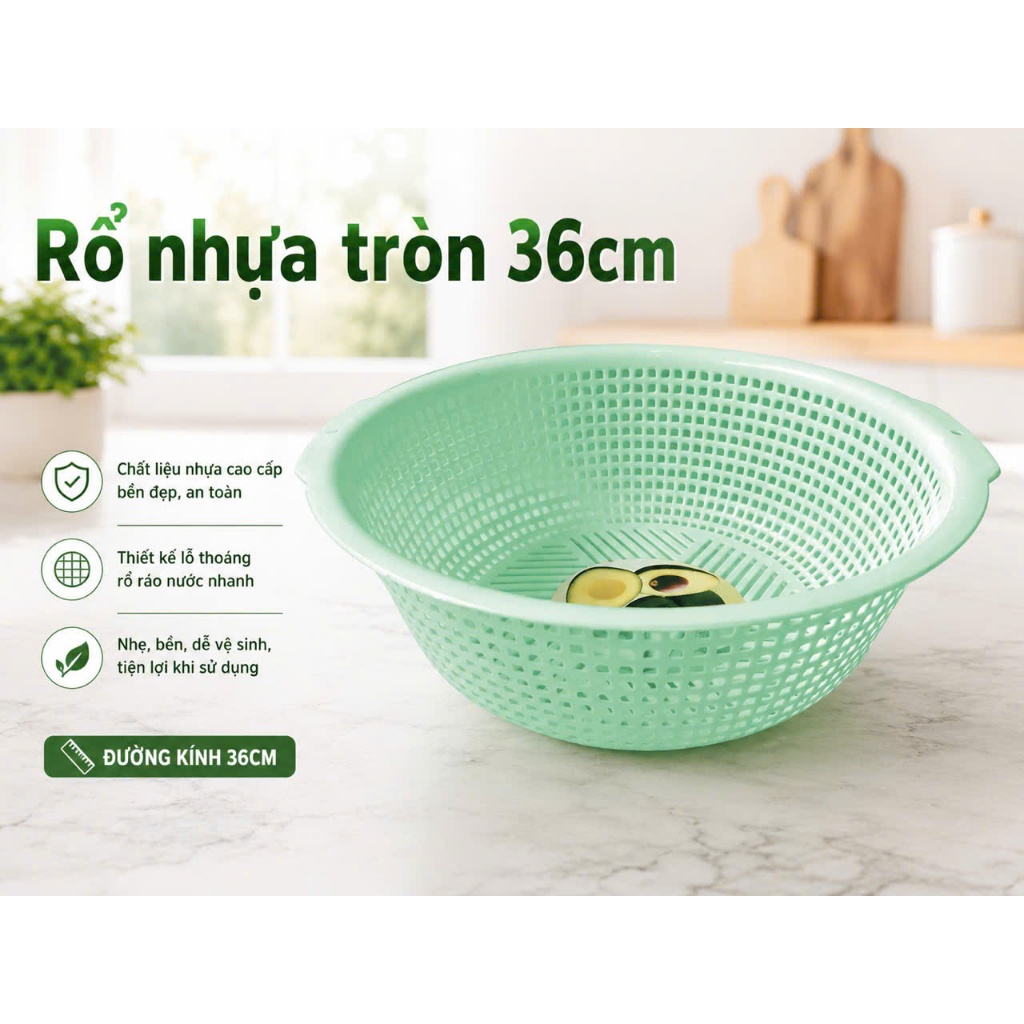 Rổ tròn TỰ LẬP - 36cm, chất liệu nhựa PP an toàn với người sử dụng