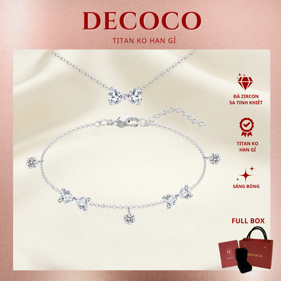 [MUA 1 TẶNG 1 VÒNG CỔ BOWIE] Vòng tay nữ DECOCO ACC Heris đá rơi và nơ titan không đen gỉ ( kèm Túi 