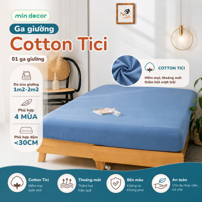Ga Giường Cotton Tici NoTag (Không Kèm Vỏ Gối) Mịn Decor, Drap Nệm Trơn Basic
