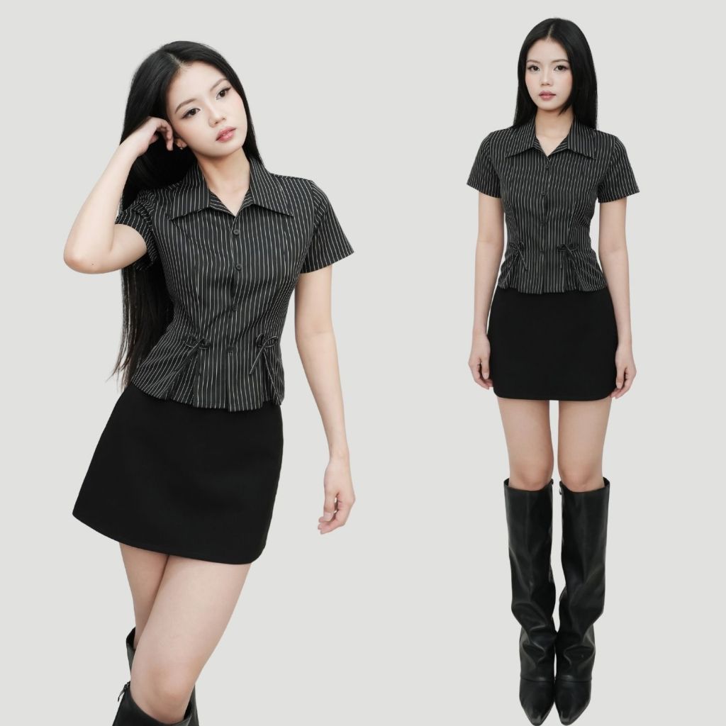 DALLA Sơ mi xếp ly đính nơ tay ngắn (SM17) Tiny Shirt HOT! | BigBuy360 - bigbuy360.vn