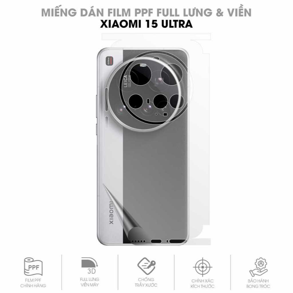 Miếng Dán Film PPF Xiaomi 15, 15T Series Full Lưng Viền | Miếng Dán Film PPF Chống Trầy Xước Bảo Vệ 