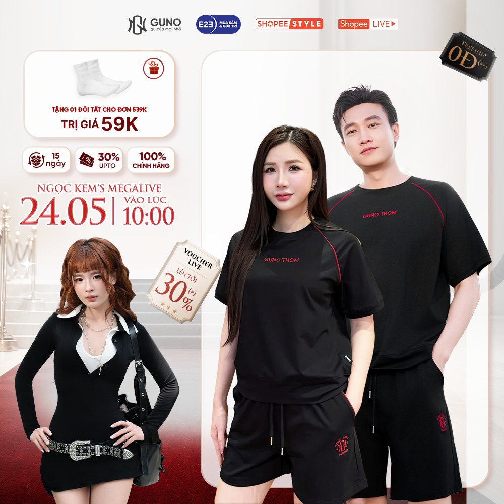 [BST THƠM MÁT] Bộ Quần Áo Nam Nữ Raglan Cộc Tay GUNO Vải Cotton Thơm Mềm Mát Logo Thêu 26BG26/BB41 | BigBuy360 - bigbuy360.vn