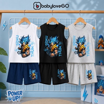 Bộ quần áo ba lỗ cho bé trai BabyloveGO, set đồ Dragon Ball mùa hè thoáng mát thấm hút mồ hôi cho bé 1-10 tuổi XT-RG08