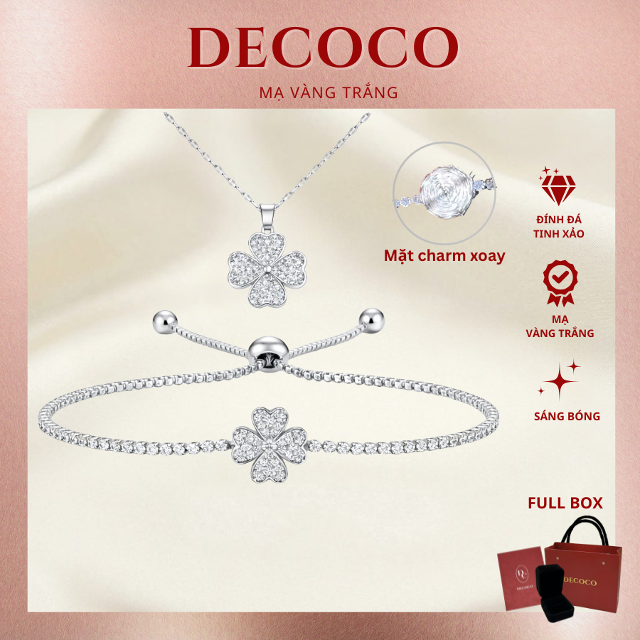 [HÀNG MỚI VỀ] Set vòng cổ và vòng tay cỏ 4 lá xoay SPIN DECOCO (kèm Túi giấy + Hộp + Thiệp)