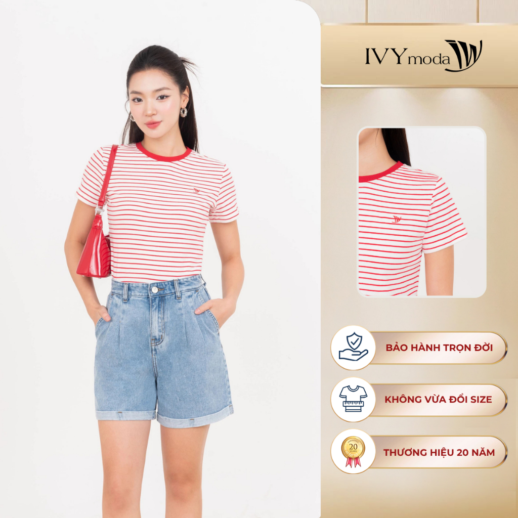 Áo thun kẻ ngang cotton, Áo thun dạo phố nữ IVY moda MS 57T0269