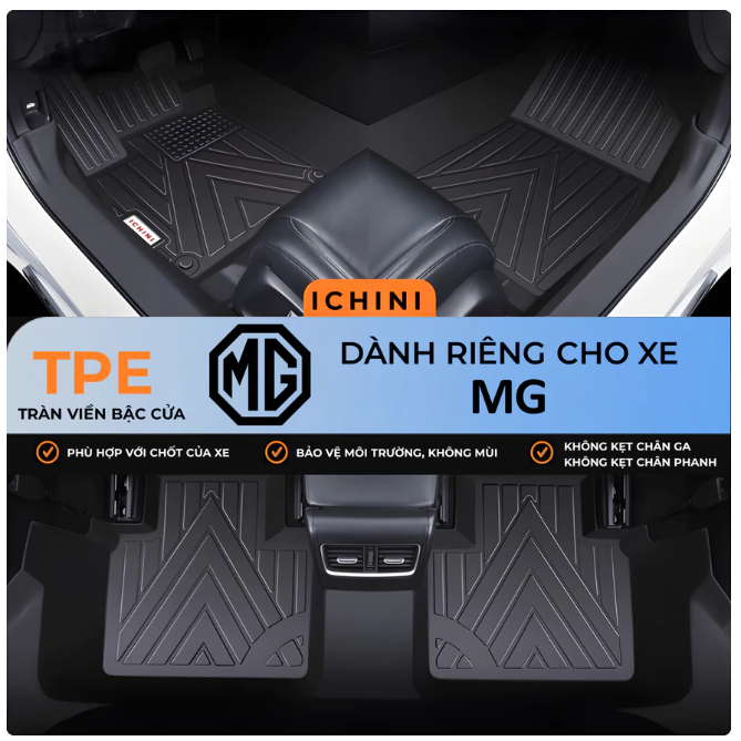 Thảm lót sàn MG 5, MG ZS tràn viền bậc cửa TPE, bao trọn thành xe ICHINI