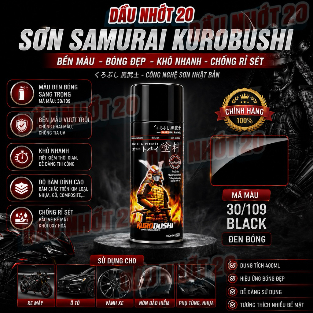Sơn xịt Samurai màu Đen Bóng - 109 (400 ml)