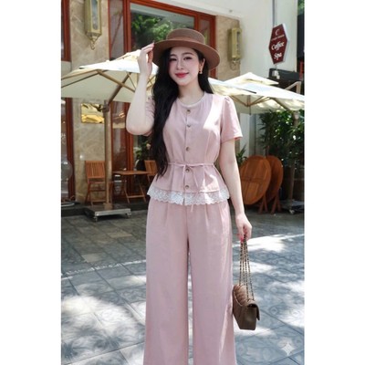 Set denim áo cộc tay phối ren mix quần dài ống xuông cáp bán chun mặc cả set siêu xinh Eva Lover
