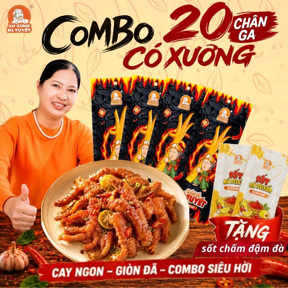 (Tặng 2 gói sốt chấm) Combo 20 CHÂN GÀ TÊ CAY CÓ XƯƠNG - ĂN CÙNG BÀ TUYẾT M57